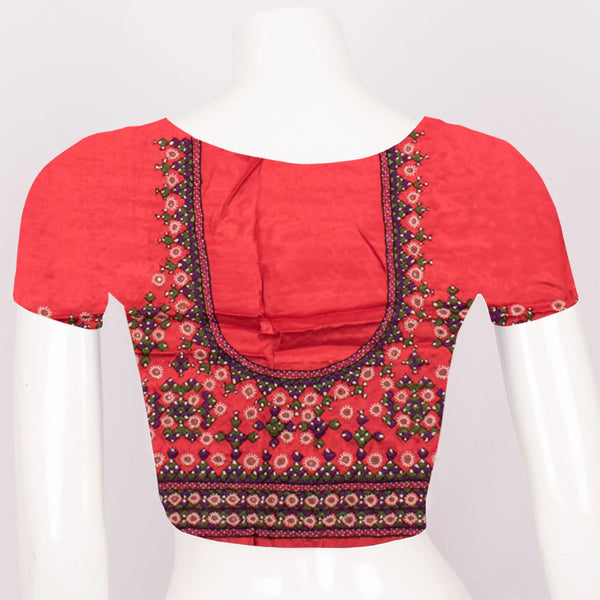 Red Mashru Silk Blouse Material-Rutambhara-RUTAMBHARA