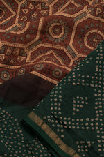 Handcrafted Ajrakh and Bandhani Chanderi Saree-Rutambhara-RUTAMBHARA