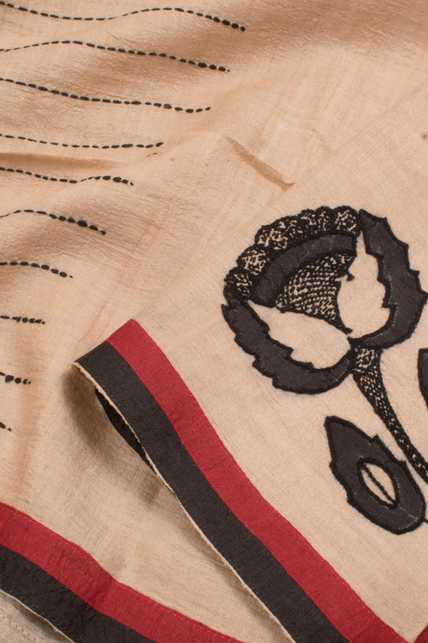 Hand Embroidered Half and Half Tussar Silk Saree-Rutambhara-RUTAMBHARA