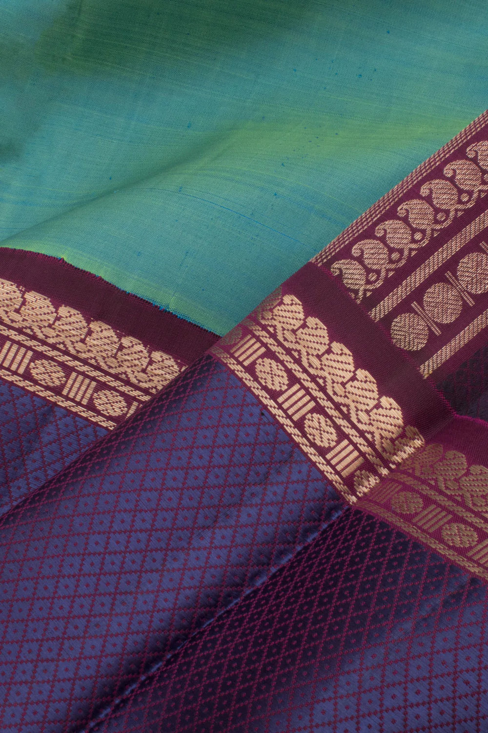 Eevara Aqua Blue Purple Kancheevaram Heirloom Silk Saree