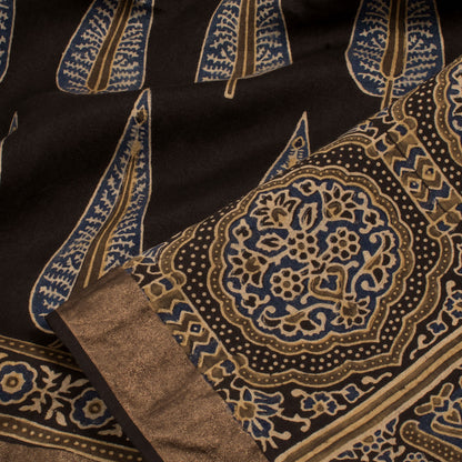 Ajrakh Printed Modal Cotton Saree-Rutambhara-RUTAMBHARA