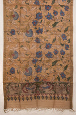 Hand Painted Pen Kalamkari Tussar Silk Dupatta-Rutambhara-RUTAMBHARA