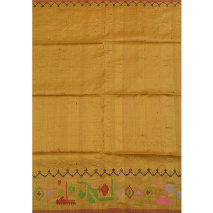 Yellow Handwoven Jamdani Tussar Silk Saree-Rutambhara-RUTAMBHARA