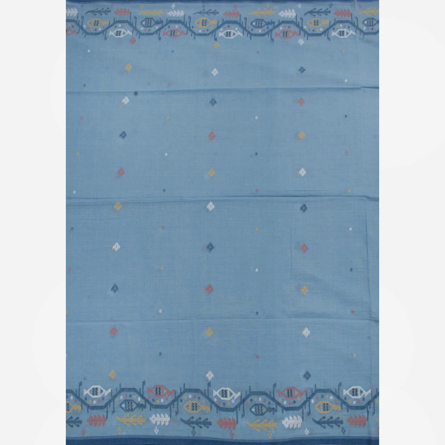 Pastel Blue Handwoven Jamdani Muslin Cotton Saree
