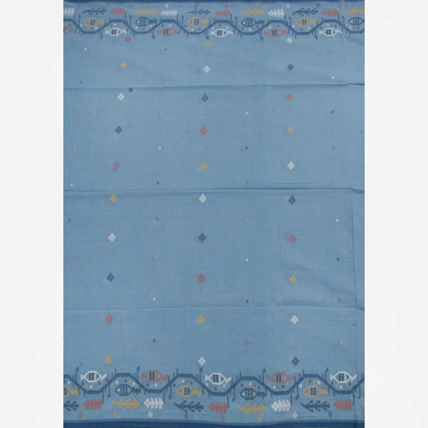 Pastel Blue Handwoven Jamdani Muslin Cotton Saree-Rutambhara-RUTAMBHARA