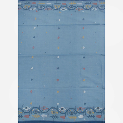 Pastel Blue Handwoven Jamdani Muslin Cotton Saree-Rutambhara-RUTAMBHARA