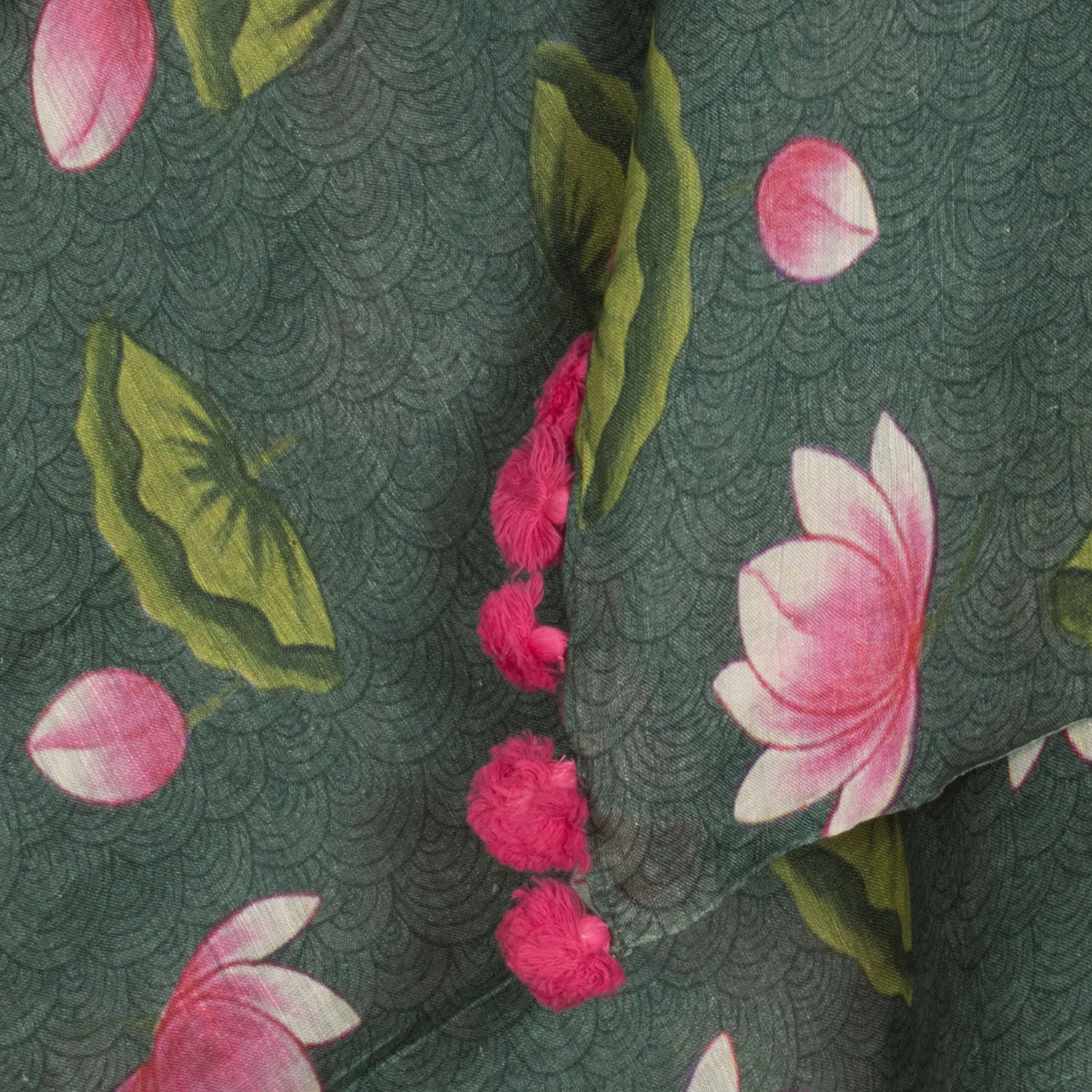 Pichwai Printed Tussar Linen Dupatta-Rutambhara-RUTAMBHARA