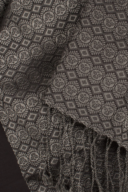 Handloom Karnataka Khun Silk Cotton Stoles - Black-Rutambhara-RUTAMBHARA