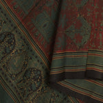 Dark Green Ajrakh Printed Muga Tussar Dupatta-Rutambhara-RUTAMBHARA