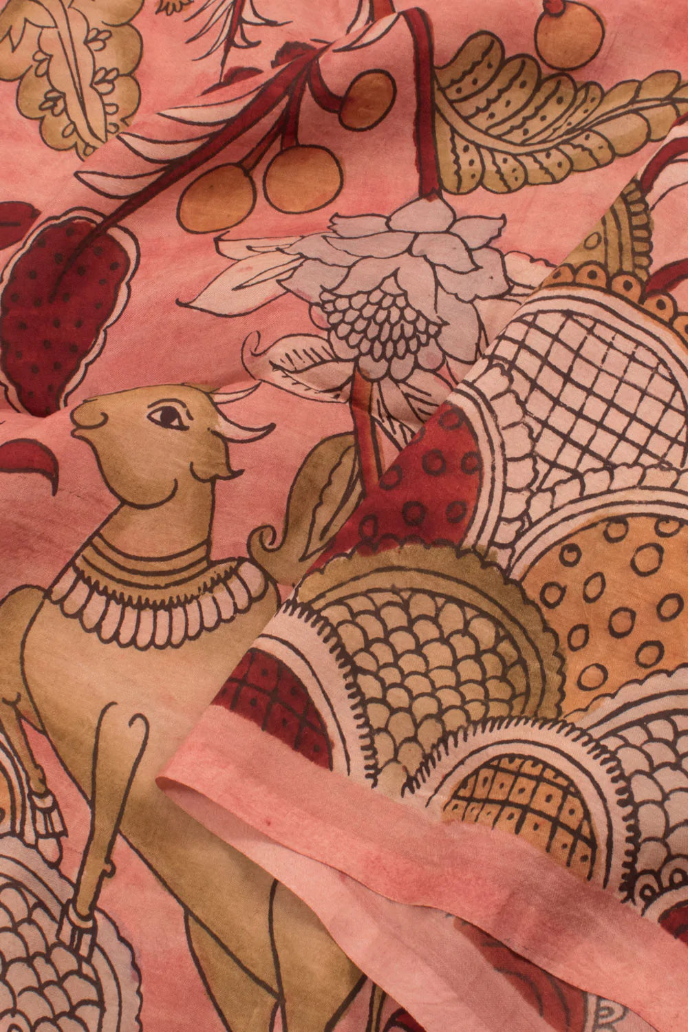 Hand Painted Pen Kalamkari Silk Kurta Material-Rutambhara-RUTAMBHARA