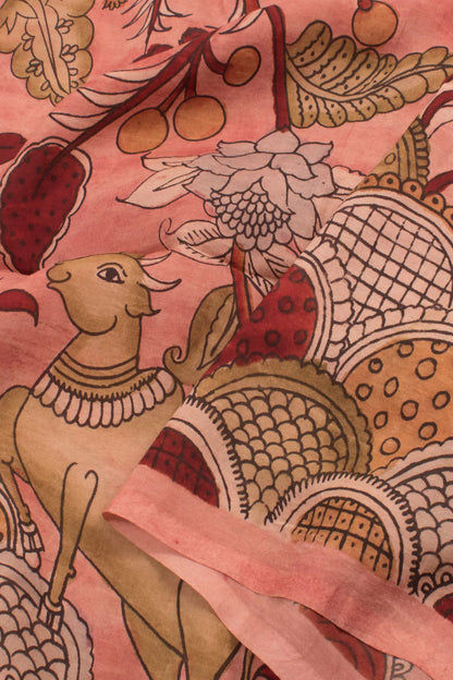 Hand Painted Pen Kalamkari Silk Kurta Material-Rutambhara-RUTAMBHARA