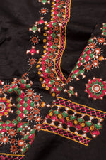 Black Mirror Embroidered Mashru Blouse Material-Rutambhara-RUTAMBHARA
