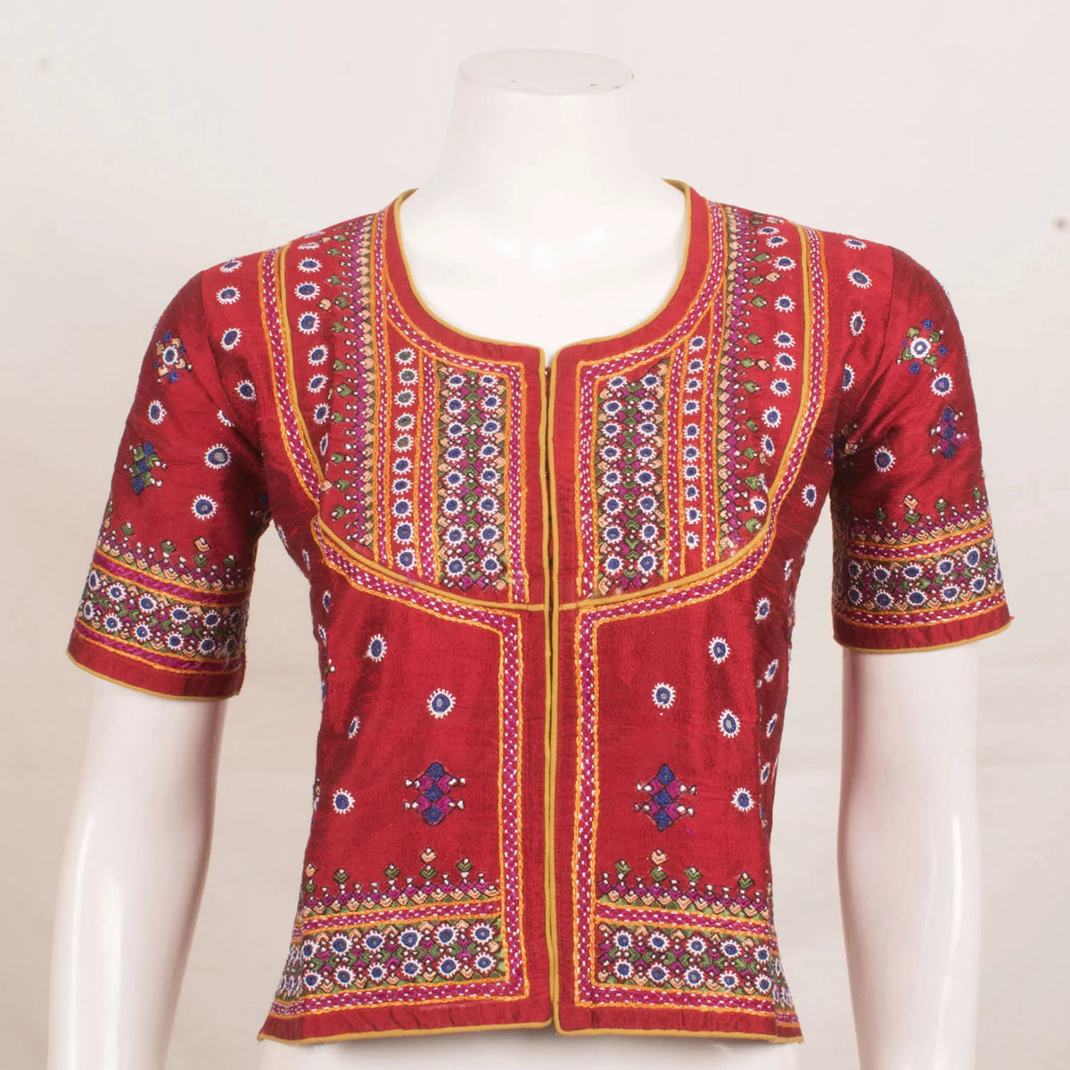 Maroon Raw Silk Kutchi Blouse Hand Embroidered
