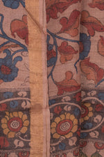 Hand Painted Pen Kalamkari Tussar Silk Dupatta-Rutambhara-RUTAMBHARA