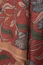 Hand Painted Pen Kalamkari Tussar Silk Dupatta-Rutambhara-RUTAMBHARA