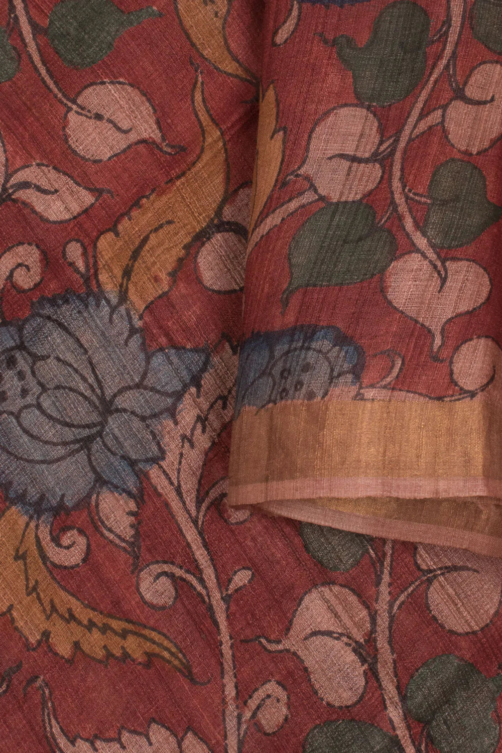Hand Painted Pen Kalamkari Tussar Silk Dupatta-Rutambhara-RUTAMBHARA