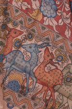 Hand Painted Pen Kalamkari Tussar Silk Dupatta-Rutambhara-RUTAMBHARA