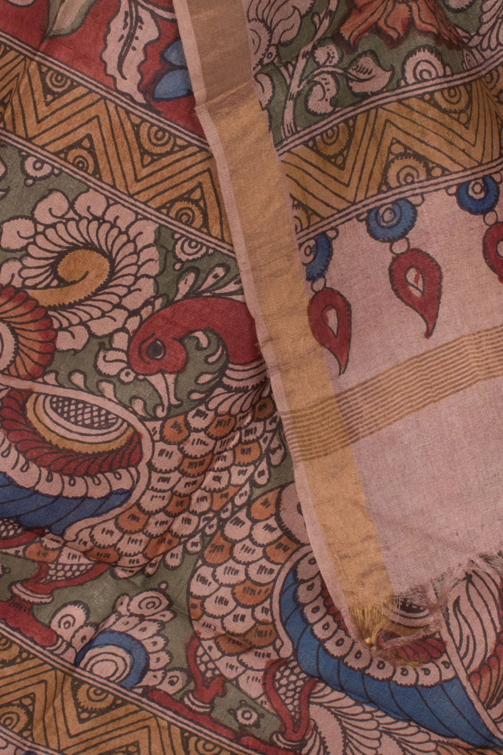 Hand Painted Pen Kalamkari Tussar Silk Dupatta