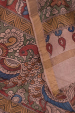 Hand Painted Pen Kalamkari Tussar Silk Dupatta-Rutambhara-RUTAMBHARA
