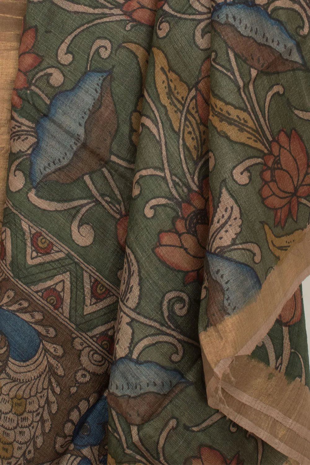 Hand Painted Pen Kalamkari Tussar Silk Dupatta