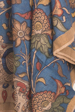 Hand Painted Pen Kalamkari Tussar Silk Dupatta-Rutambhara-RUTAMBHARA