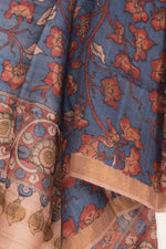 Hand Painted Pen Kalamkari Tussar Silk Dupatta-Rutambhara-RUTAMBHARA