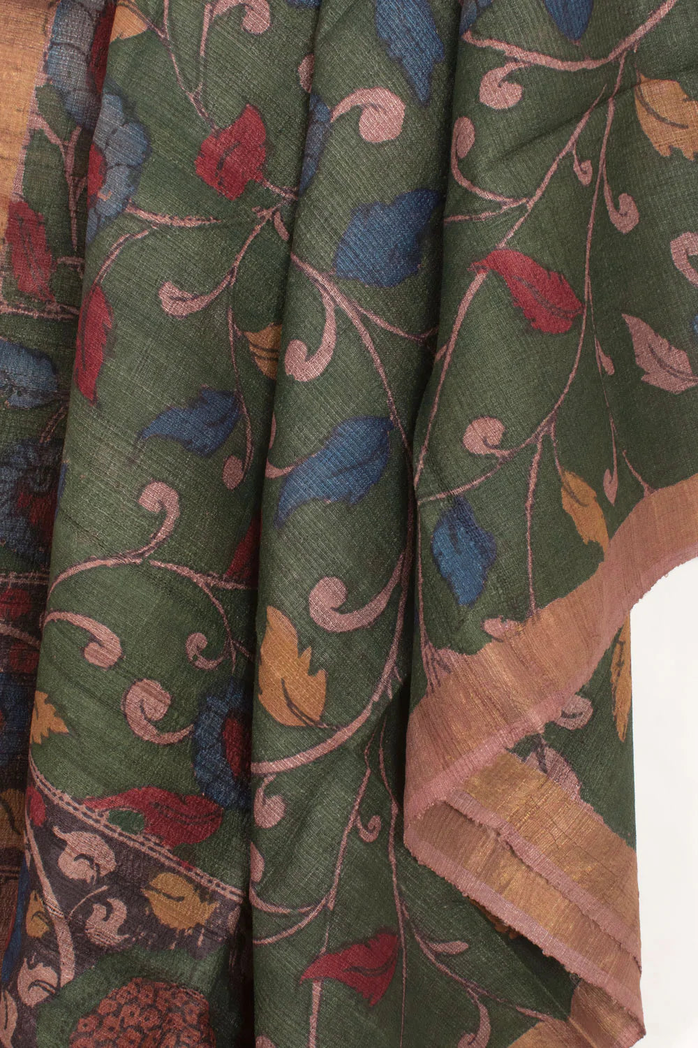 Hand Painted Pen Kalamkari Tussar Silk Dupatta-Rutambhara-RUTAMBHARA