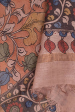 Hand Painted Pen Kalamkari Tussar Silk Dupatta-Rutambhara-RUTAMBHARA