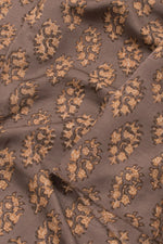 SIYAHI - EARTHY GREY HAND BLOCK PRINTED GAJJI SILK KURTA MATERIAL-Rutambhara-RUTAMBHARA