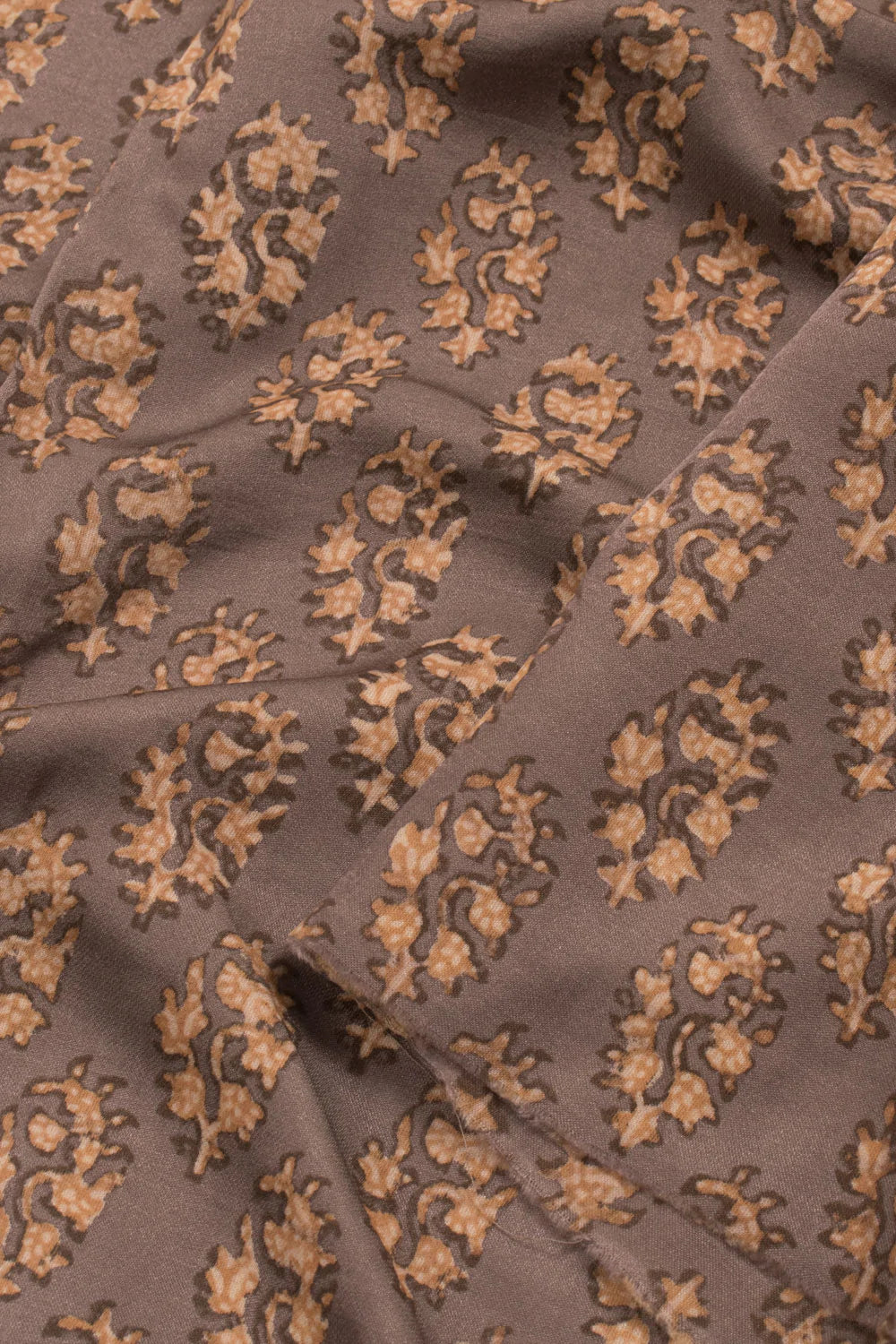 SIYAHI - EARTHY GREY HAND BLOCK PRINTED GAJJI SILK KURTA MATERIAL-Rutambhara-RUTAMBHARA