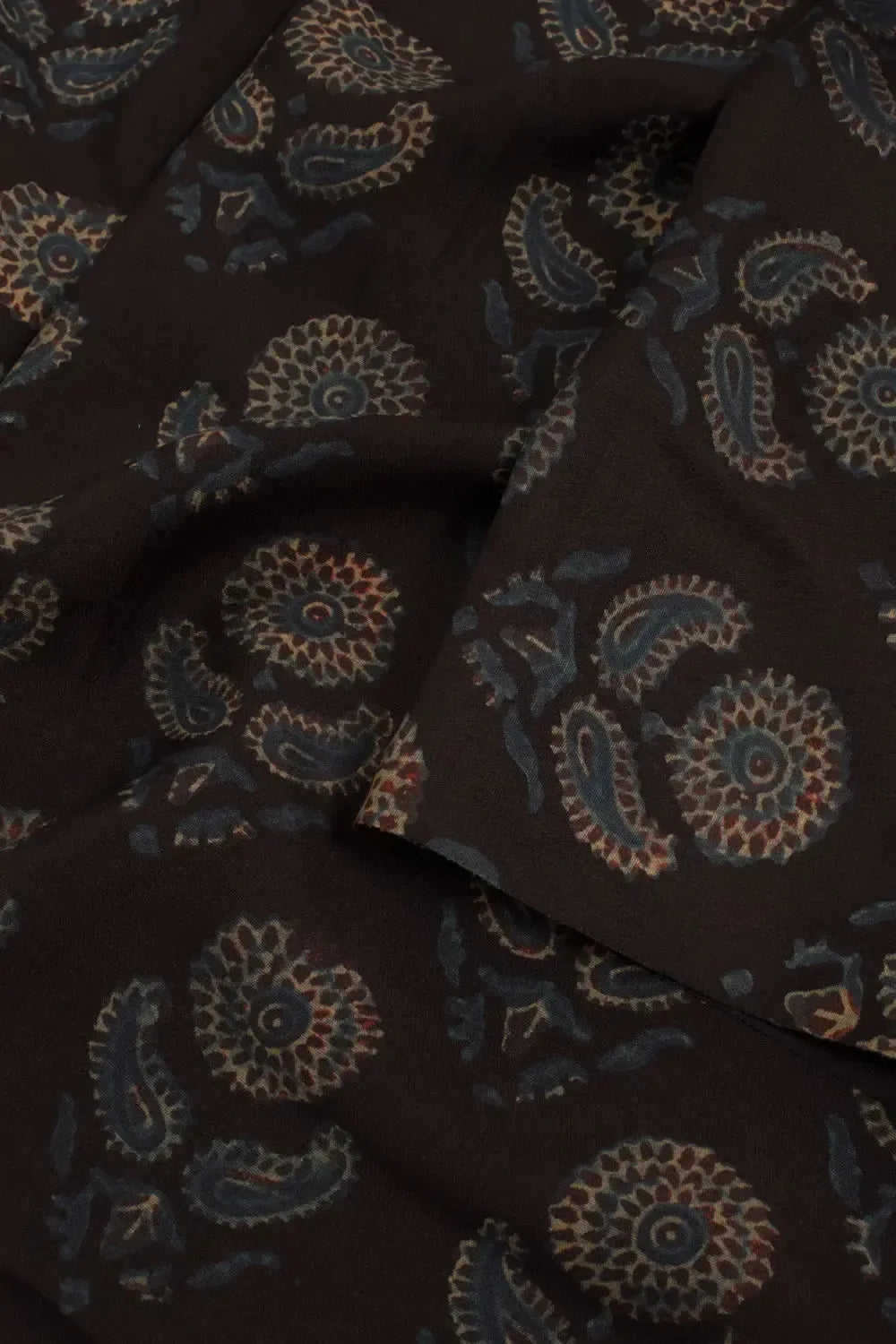 Ajrakh Printed Natural Dye Mulberry Silk Kurta Material-Rutambhara-RUTAMBHARA