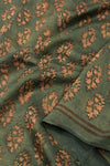 SIYAHI - GREEN HAND BLOCK PRINTED GAJJI SILK KURTA MATERIAL