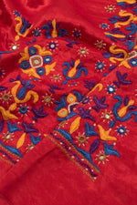 Red Mirror Embroidered Mashru Blouse Material-Rutambhara-RUTAMBHARA