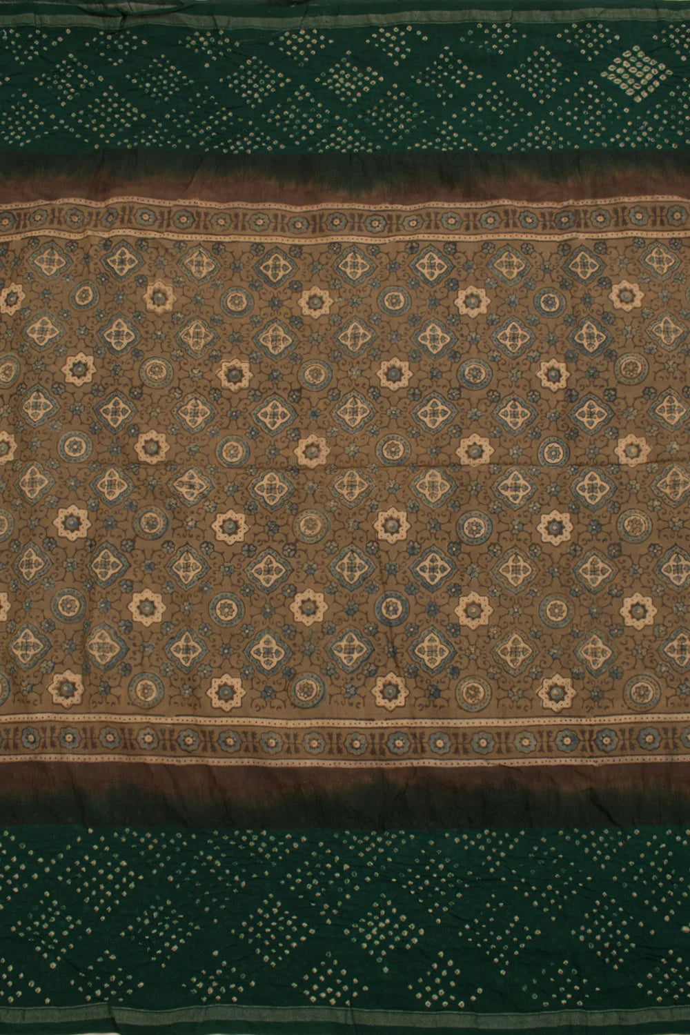 Handcrafted Ajrakh and Bandhani Chanderi Saree