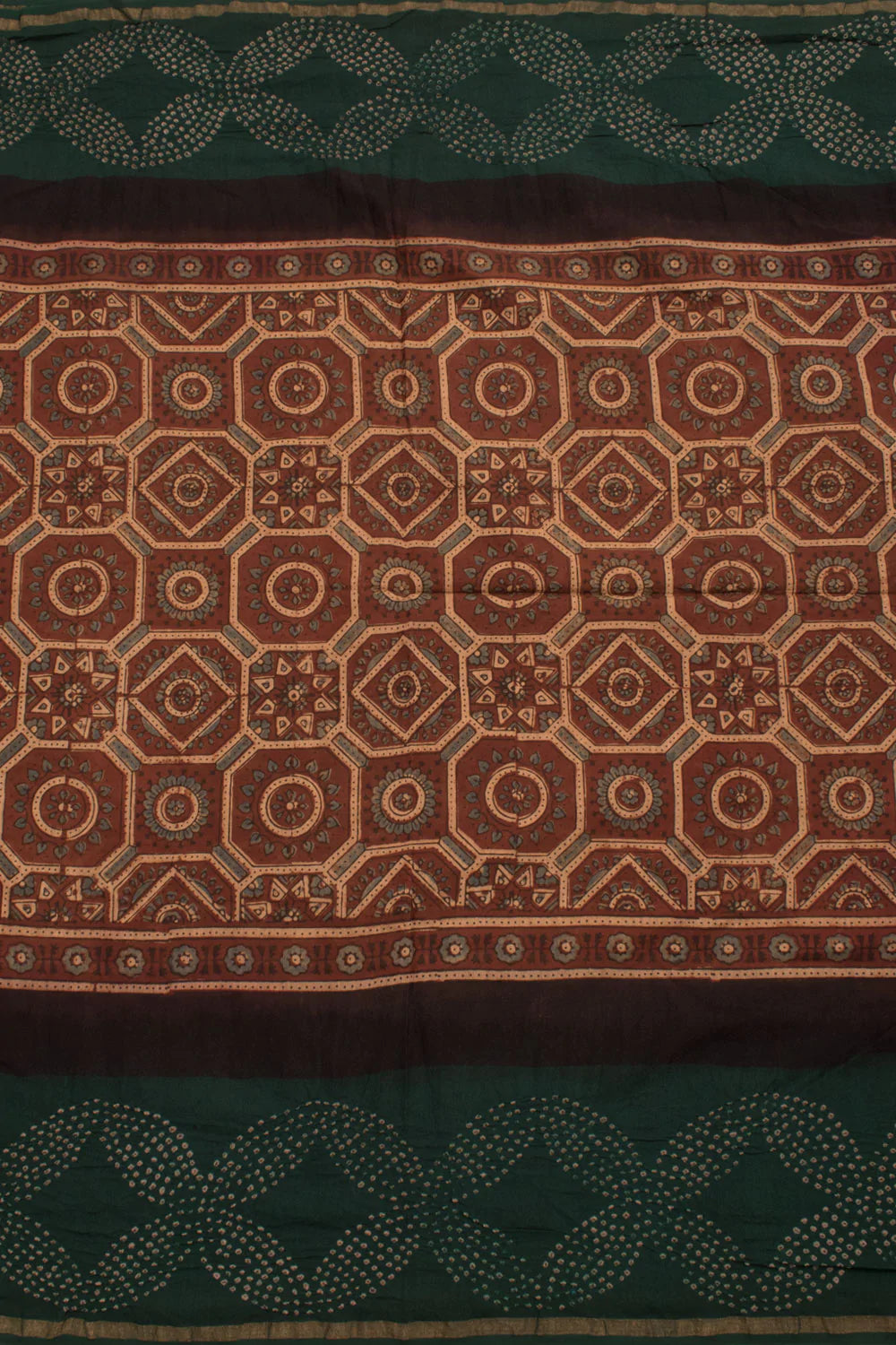 Handcrafted Ajrakh and Bandhani Chanderi Saree