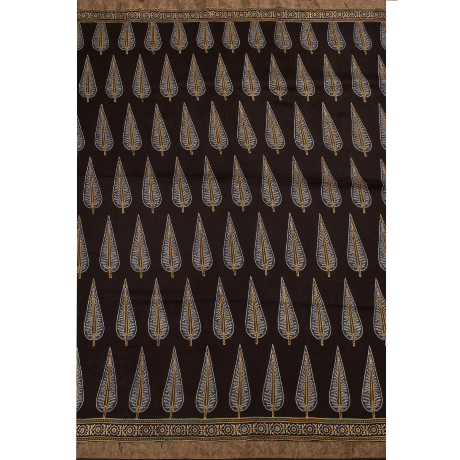 Ajrakh Printed Modal Cotton Saree-Rutambhara-RUTAMBHARA