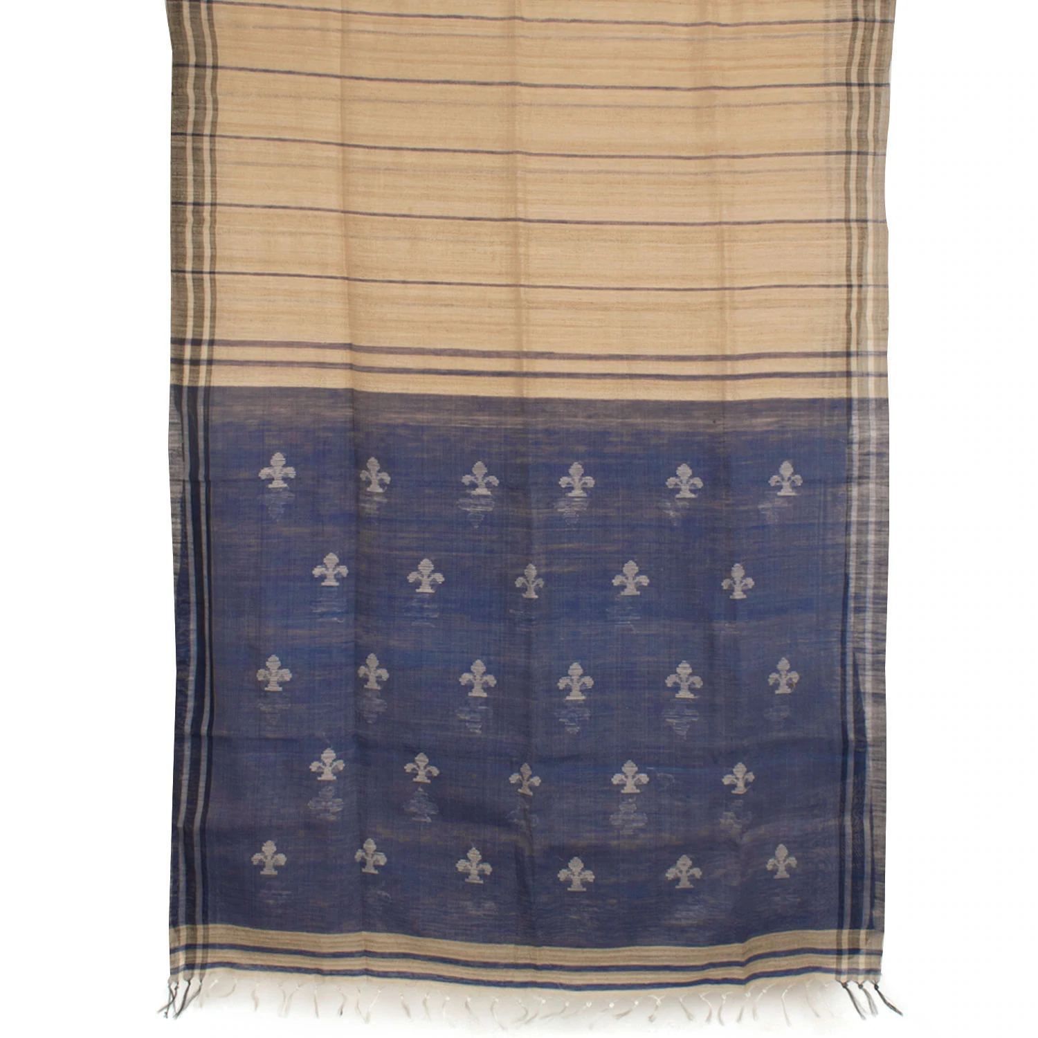 Beige and Indigo Tussar Cotton Saree