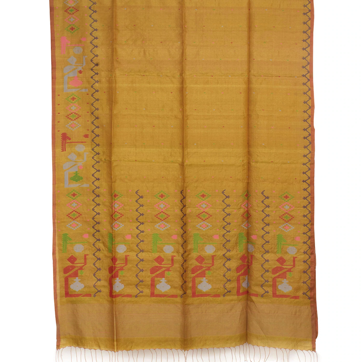 Yellow Handwoven Jamdani Tussar Silk Saree