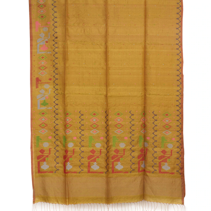 Yellow Handwoven Jamdani Tussar Silk Saree-Rutambhara-RUTAMBHARA