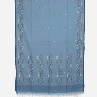 Pastel Blue Handwoven Jamdani Muslin Cotton Saree-Rutambhara-RUTAMBHARA