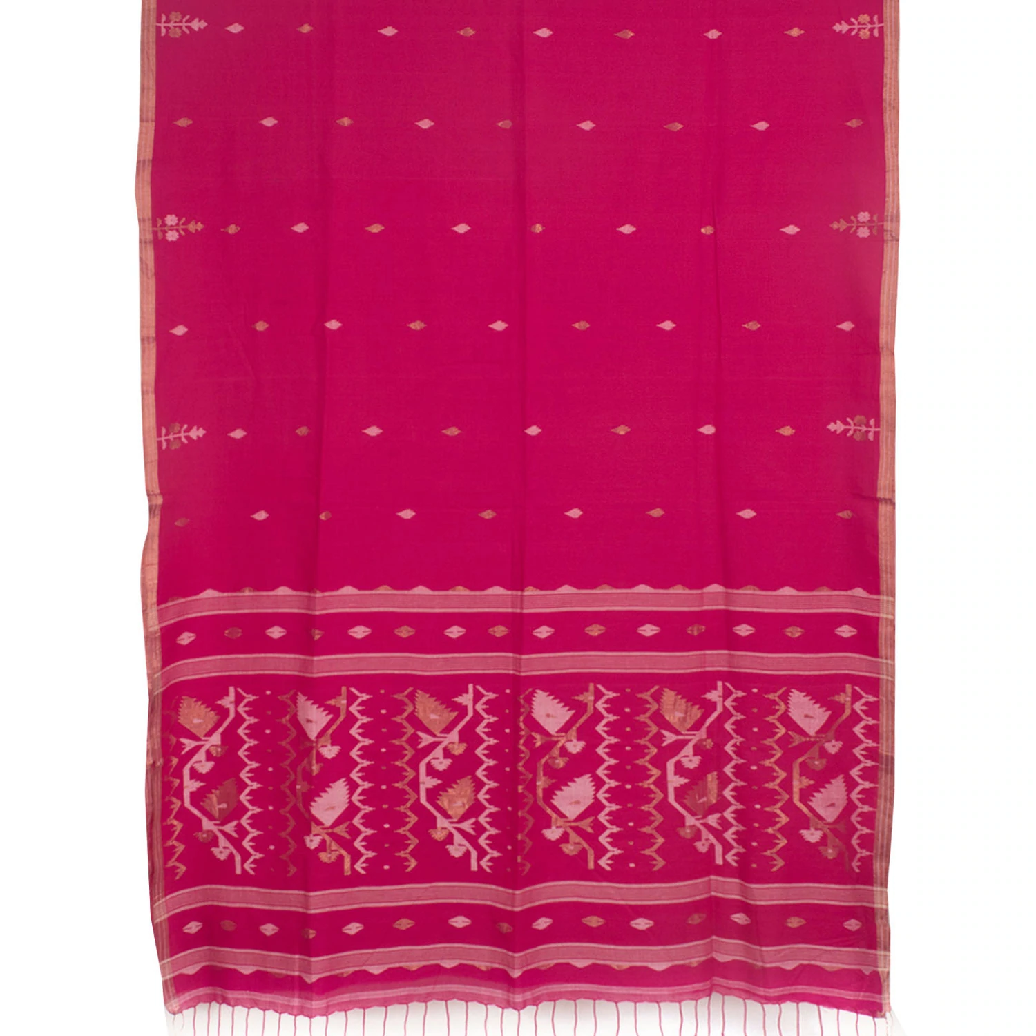 Pink Handwoven Jamdani Muslin Cotton Saree-Rutambhara-RUTAMBHARA