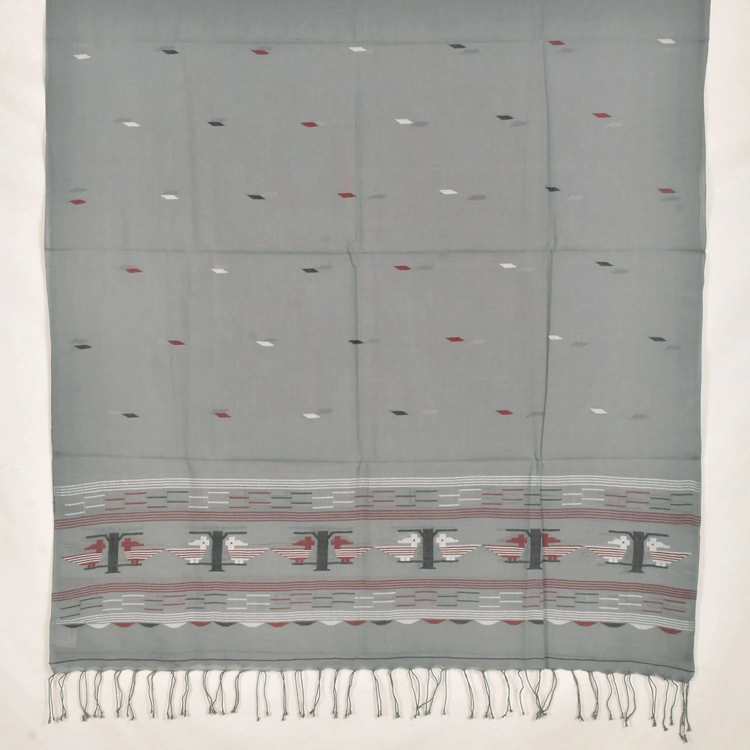 Handwoven Jamdani Cotton Dupatta-Rutambhara-RUTAMBHARA