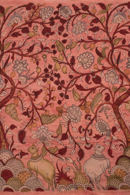 Hand Painted Pen Kalamkari Silk Kurta Material-Rutambhara-RUTAMBHARA