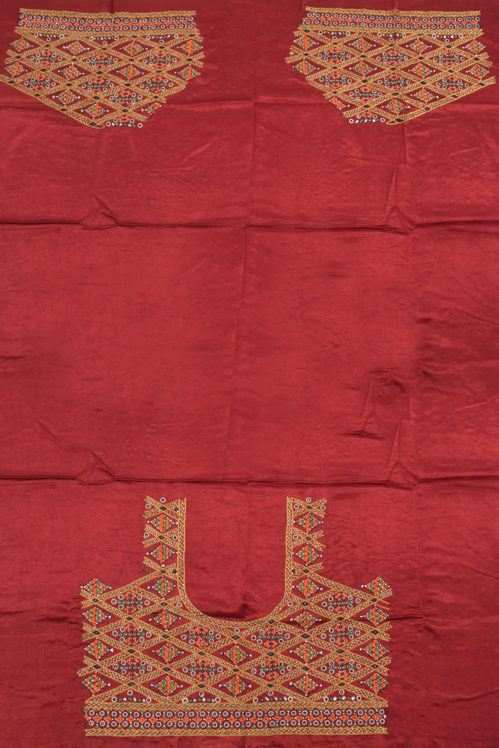 Maroon Mirror Embroidered Mashru Blouse Material