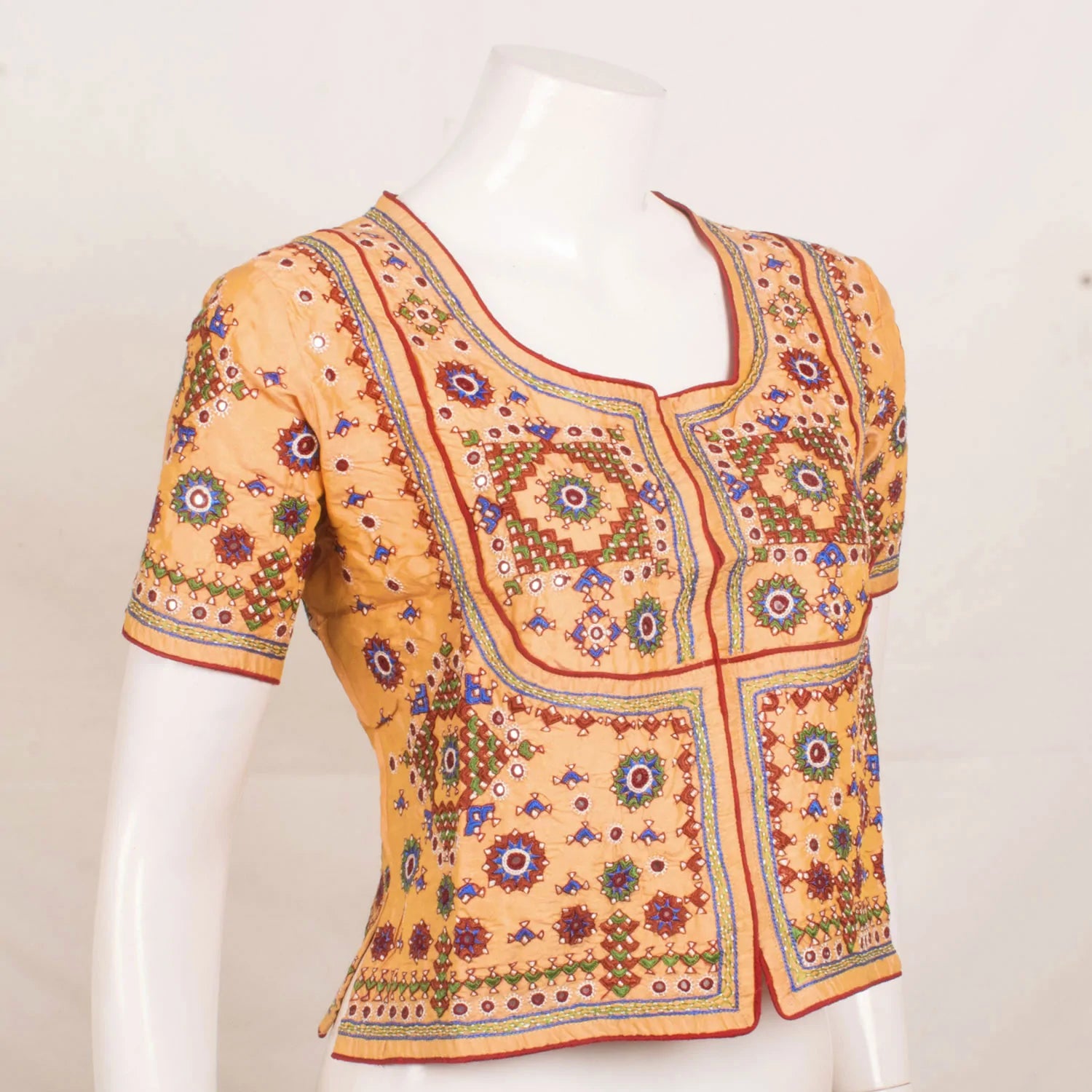 Yellow Hand Embroidered Pure Silk Kutchi Blouse