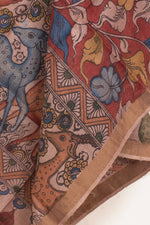 Hand Painted Pen Kalamkari Tussar Silk Dupatta-Rutambhara-RUTAMBHARA