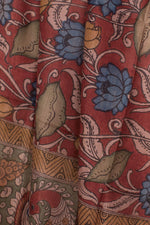 Hand Painted Pen Kalamkari Tussar Silk Dupatta-Rutambhara-RUTAMBHARA
