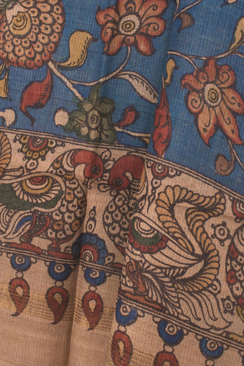 Hand Painted Pen Kalamkari Tussar Silk Dupatta