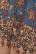 Hand Painted Pen Kalamkari Tussar Silk Dupatta-Rutambhara-RUTAMBHARA