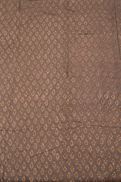 SIYAHI - EARTHY GREY HAND BLOCK PRINTED GAJJI SILK KURTA MATERIAL-Rutambhara-RUTAMBHARA